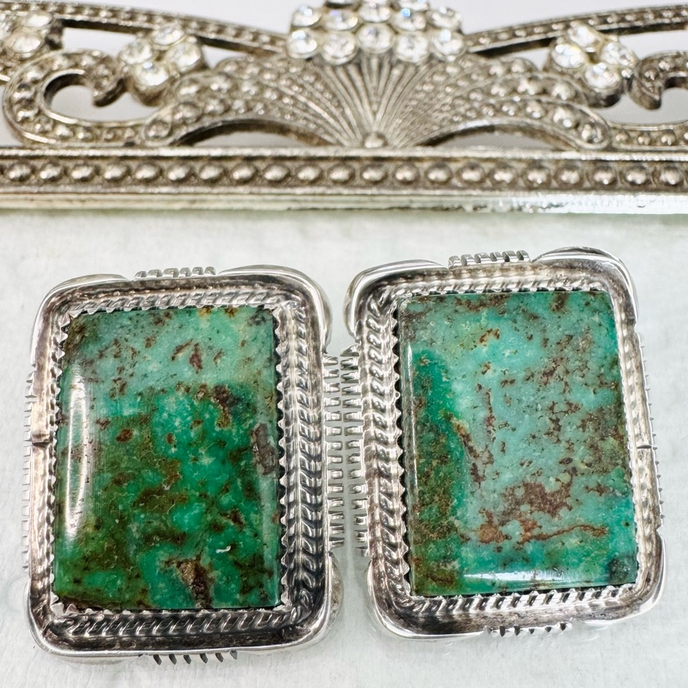Maria Platero (Navajo) Sterling Silver Turquoise Post Earrings - Picture 2 of 16